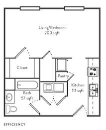 1 Bed 1 Bath Efficiency Floor Plan at Albemarle Central School, North Carolina, 28001
