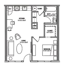 1Bedroom floorplan at Streamliner 67th Apartments in Phoenix Arizona