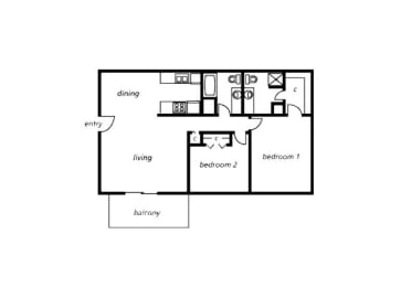 2 bedroom 2 bathroom floor plan at The View At Catalina Apartments in Tucson, AZ