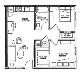 2 bedroom floorplan at Streamliner 67th Apartments in Phoenix Arizona