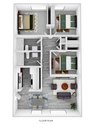 A floor plan of a house with a living room, dining room, kitchen, and bedrooms.