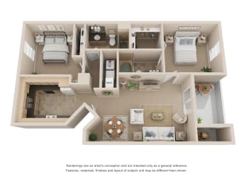 Two Bedroom Two Bathroom Floorplan 993 Square Feet