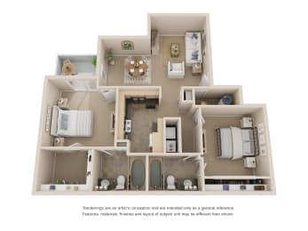 Two Bedroom Two Bathroom Floor Plan 1,004 Square Fett