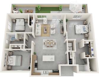 a 3d floor plan of a house with bedrooms and a living room