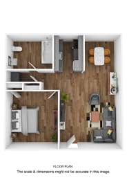 One Bedroom Floorplan Image at The Continental Apartments