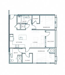 A floor plan of a house with a kitchen, living room, bedrooms and bathrooms.