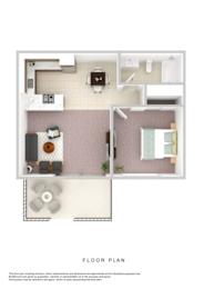 A floor plan of a room with furniture and appliances.