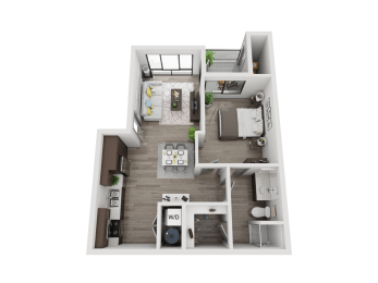 One bedroom floor plan image at Pinon Lofts Apartments in Sedona AZ