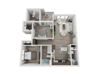 Two bedroom two bathroom floor plan image at Pinon Lofts Apartments in Sedona AZ