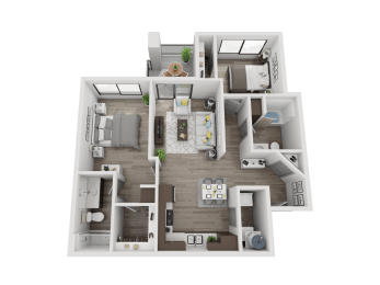 Two bedroom two bathroom floor plan image at Pinon Lofts Apartments in Sedona AZ