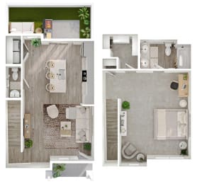 a floor plan of a house with a bedroom and a living room
