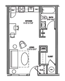 studio floorplan at Streamliner 67th Apartments in Phoenix Arizona