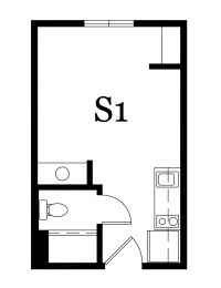 a floor plan of a bedroom with a bed and a desk
