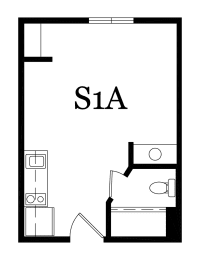 a floor plan of a small apartment with a bedroom and a living room