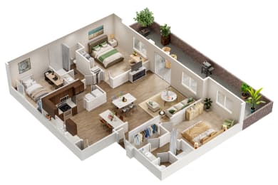 3 Bedroom Floor Plan at Avilla River Apartments in Tucson Arizona