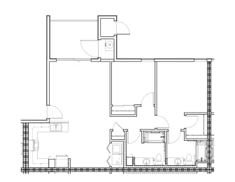 2 bedroom 2 bathroom floor plan image at New Frontier Apartments in Phoenix AZ