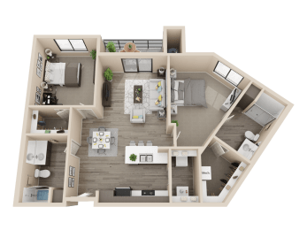 2 bedroom 2 bathroom 1250 sq ft floor plan image at V on Broadway