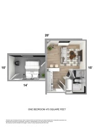 1 Bed Floor Plan at The Meriden, Meriden Connecticut