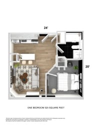 1 bed 525 square feet Floor Plan at The Meriden, Meriden, CT 06450