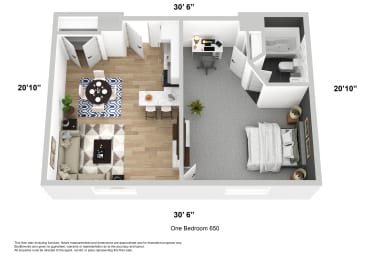 1 Bedroom Floor Plan at The Meriden, Meriden, 06450