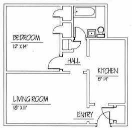 One Bed Floorplan at Traymore Apartments, New Haven, CT, 06511