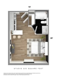 Studio Floor Plan at The Meriden, Meriden, CT