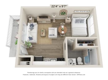 Studio 1 bath Lily Renovated at Woodbury, Woodbury