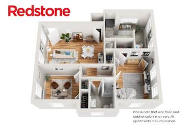 A Redstone apartment floor plan with a note that the apartments are unfurnished.