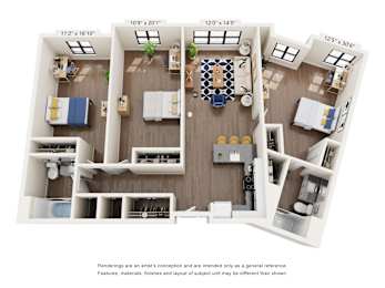 Floor Plan  A diagram shows the layout of a studio apartment with dimensions.