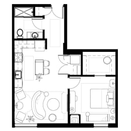 a floor plan of a small house with furniture in it