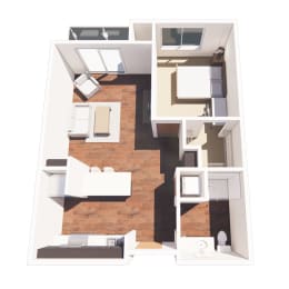 floor plan of a 1 bed 1 bath apartment