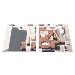 floor plan of a 2 bed 2 bath loft apartment