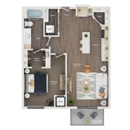 a 1 bedroom floor plan  503 square feet