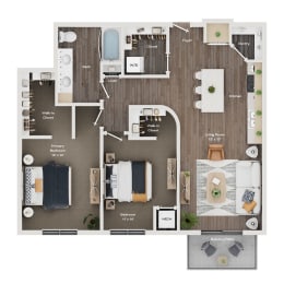 2 bed 1 bath apartment floor plan