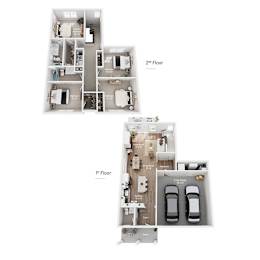 A floor plan of a two-story home with labeled rooms.
