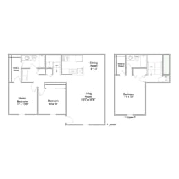 Brixin Franklin Apartments and Townhomes floor plan 3 bed 2 bath