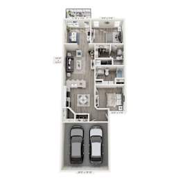A floor plan of a house with a garage for two cars.