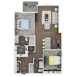 2 bed 2 bath apartment floor plan