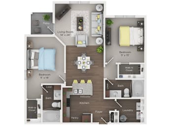 2 bed 2 bath apartment floor plan
