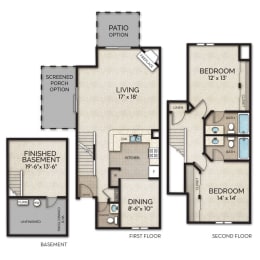 2 bed 2.5 bath townhome floor plan
