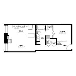 A floor plan of a house with a living room, kitchen, dining room, bedrooms and bathrooms.