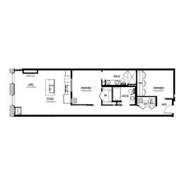 A black and white floor plan of a house with rooms labeled.