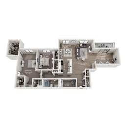 A floor plan of a house with a living room, dining room, kitchen, and two bedrooms.
