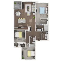 3 bed 2 bath apartment floor plan