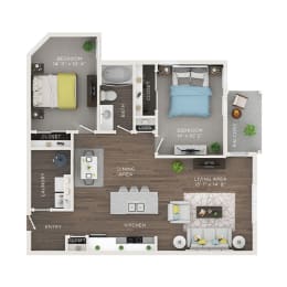 2 bed 1 bath apartment floor plan