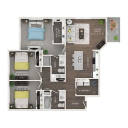 3 bed 2 bath apartment floor plan