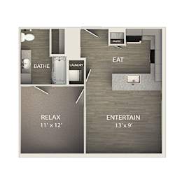 a floor plan of a studio apartment with a bedroom and a living room