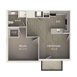a floor plan of a studio apartment with a bedroom and a living room