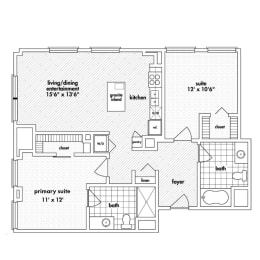 a floor plan of a small house with bedrooms and a bathroom