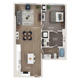 a 1 bedroom floor plan  503 square feet